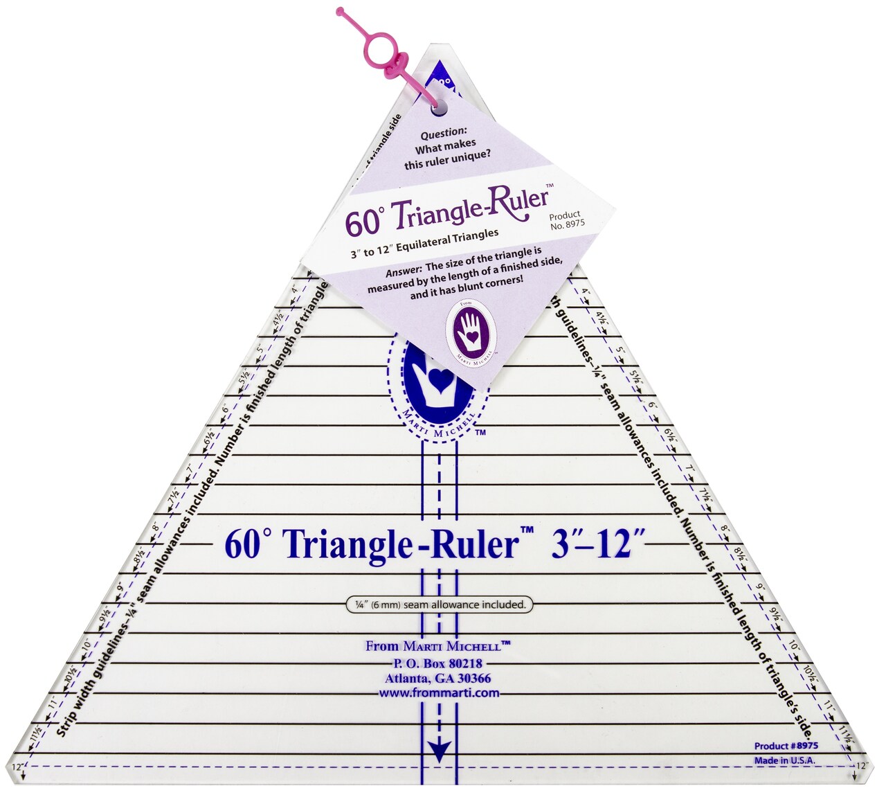 Marti Michell 12" 60 Degree Triangle Ruler-3 To 12 Inches Finished